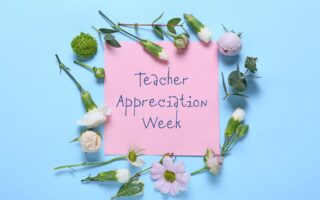 Pink Post-it with the word Teacher Appreciation Week