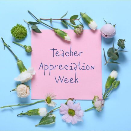 Pink Post-it with the word Teacher Appreciation Week