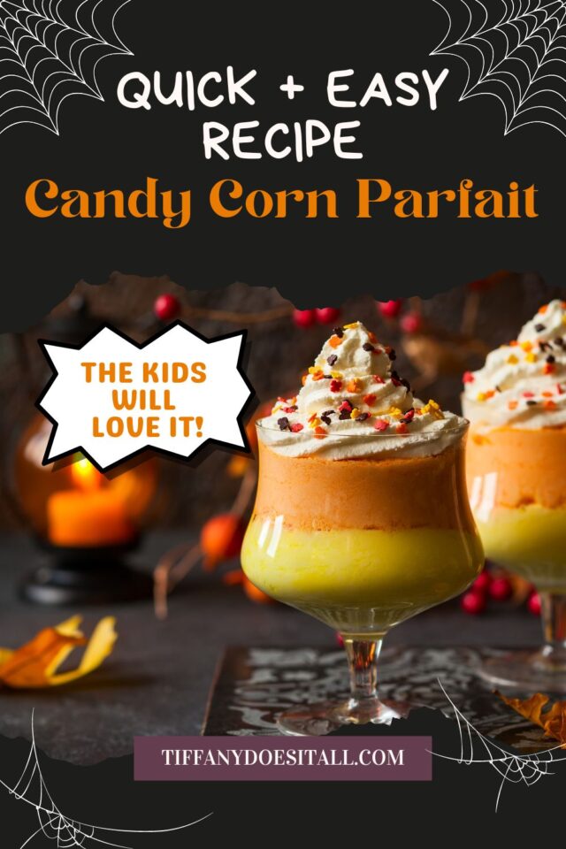 Looking for an easy Halloween treat? Look no further than this candy corn parfait. This delicious dessert takes about 15 minutes to make. Perfect for a Halloween party or outing, your kids and their friends will LOVE it!