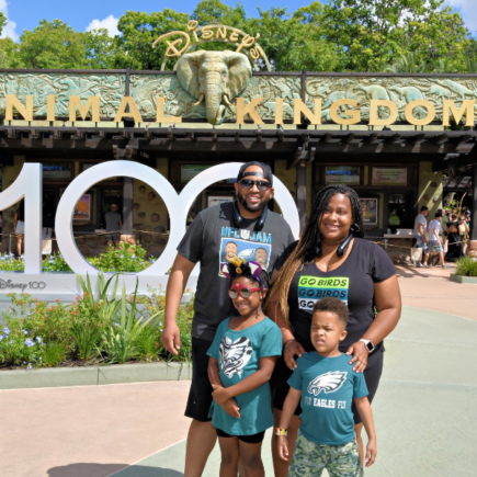 The Harrisons at the gates of Disney's Animal Kingdom!