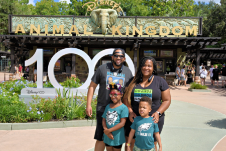 The Harrisons at the gates of Disney's Animal Kingdom!