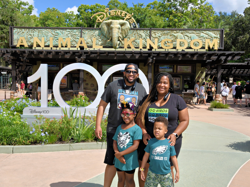 The Harrisons at the gates of Disney's Animal Kingdom!